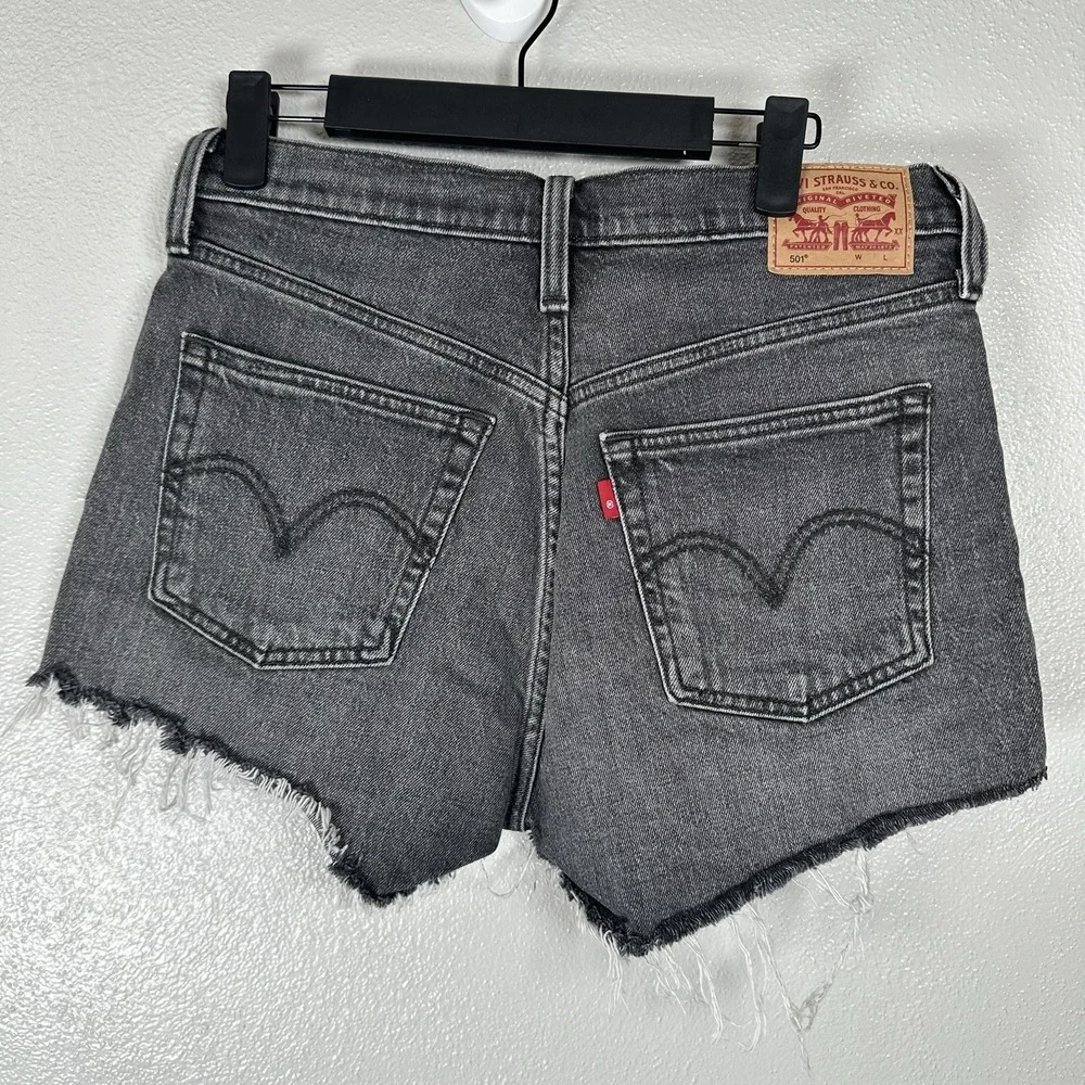 Levi's‎ 501 Original High Rise Black Distressed Denim Cut Off Shorts Womens 27